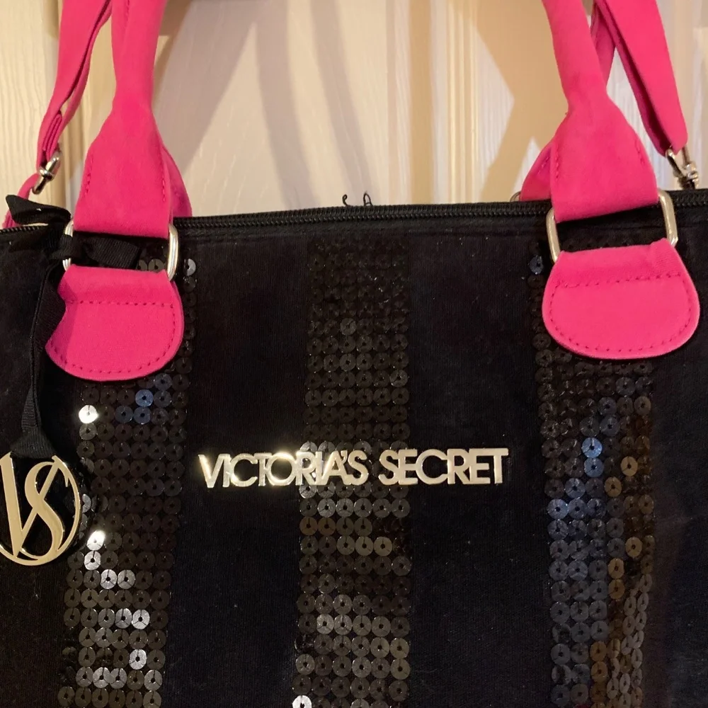 Victoria’s Secret Black/Pink Canvas/Sequin Tote Bag